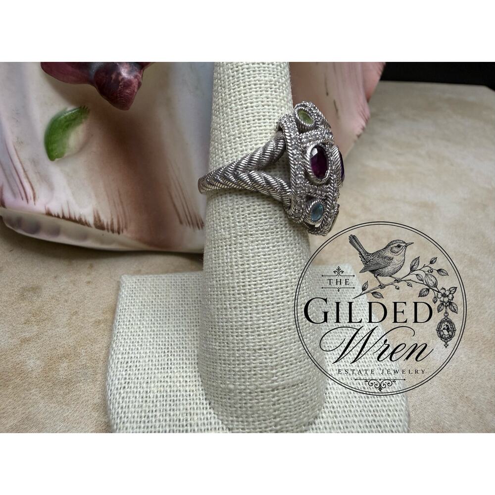 Judith Ripka Sterling Silver Multi Gemstone CZ Dome Ring Amethyst Topaz Sz 6 - Picture 7 of 13